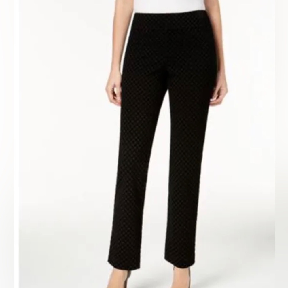 Charter Club Black Velvet Design Slim Leg Nice Pants Size 14 Elastic‎ Waistband